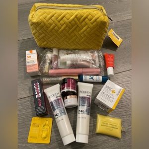 NEW 20 Piece Skincare, Makeup, Hair Samples w/ Yellow Velvet Ulta Bag
